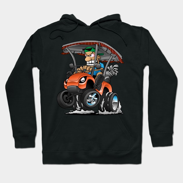 Funny Golf Cart Hotrod Golf Car Popping a Wheelie Cartoon Hoodie by hobrath